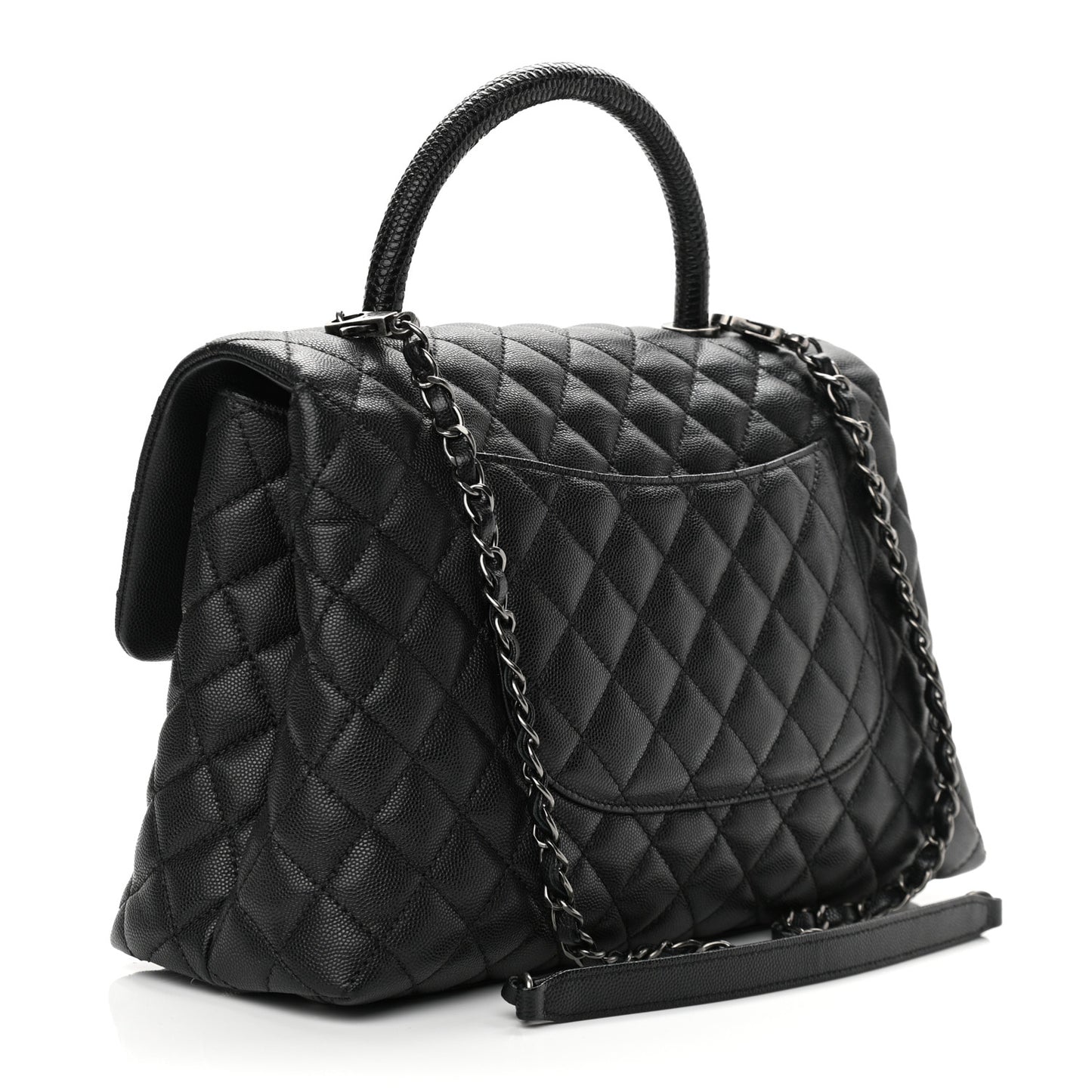 Caviar Quilted Medium Coco Handle Flap Black