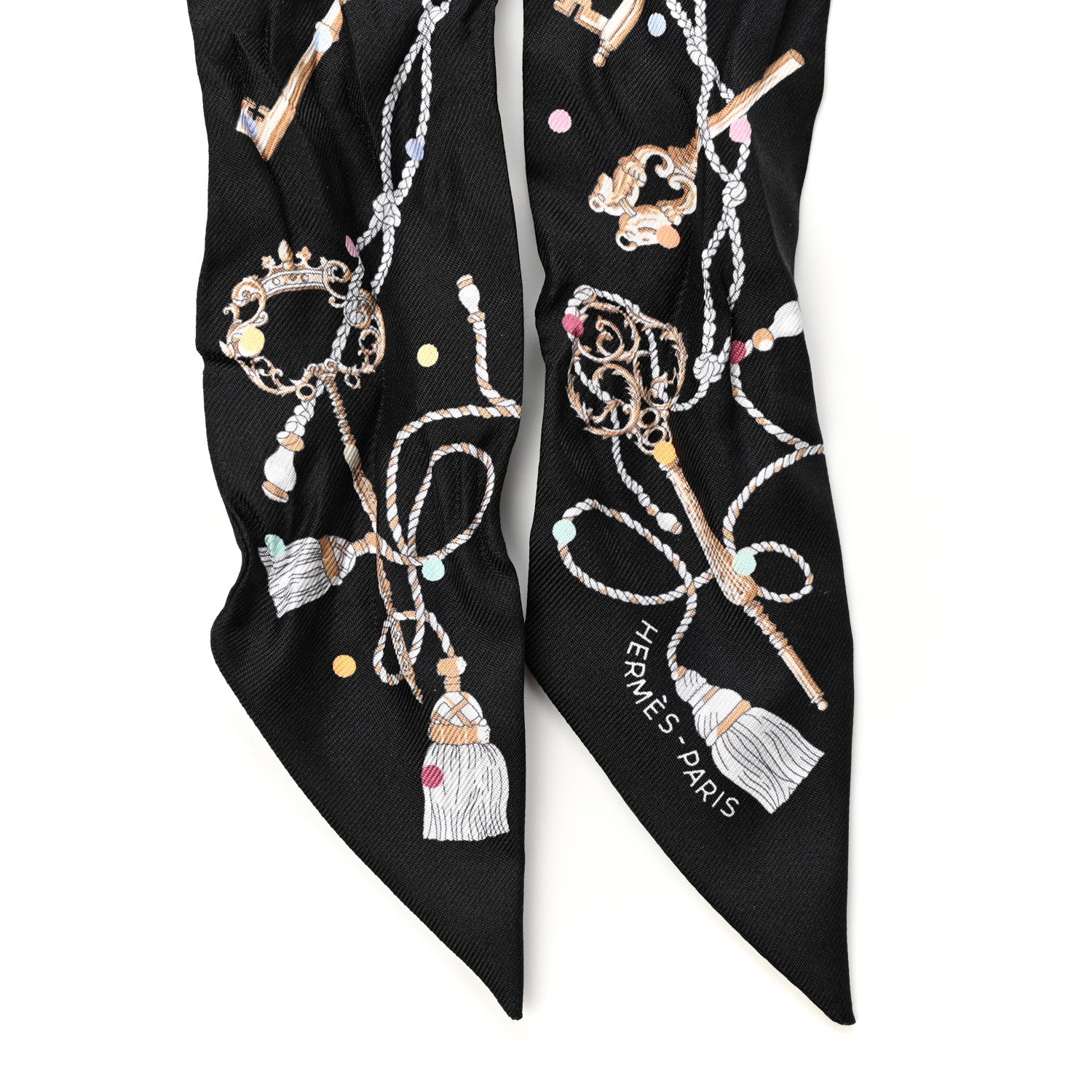 Hermes Silk Les Cles A Pois Twilly Black Beige Rose Multicolor 2 of 4