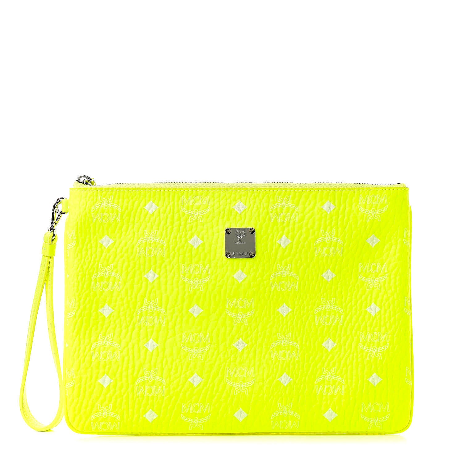 MCM Visetos Wristlet Zip Pouch Neon Yellow 1 of 8