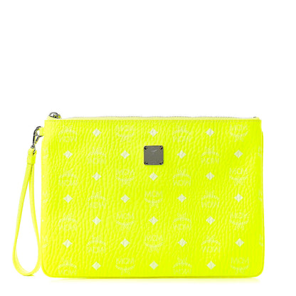 MCM Visetos Wristlet Zip Pouch Neon Yellow 1 of 8