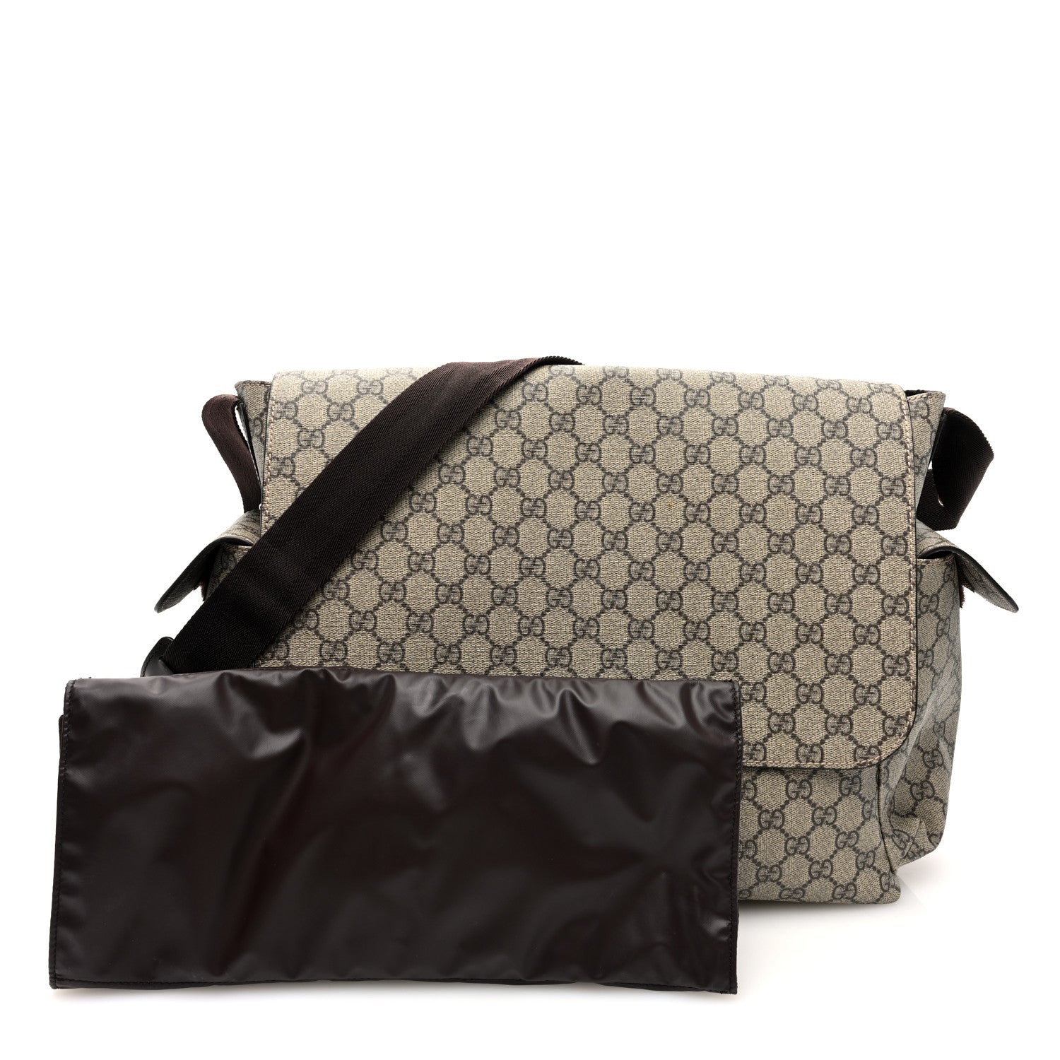 Gucci GG Supreme Monogram Selleria Calfskin Messenger Diaper Bag Beige Ebony Cocoa Dark Chocolate 3 of 11