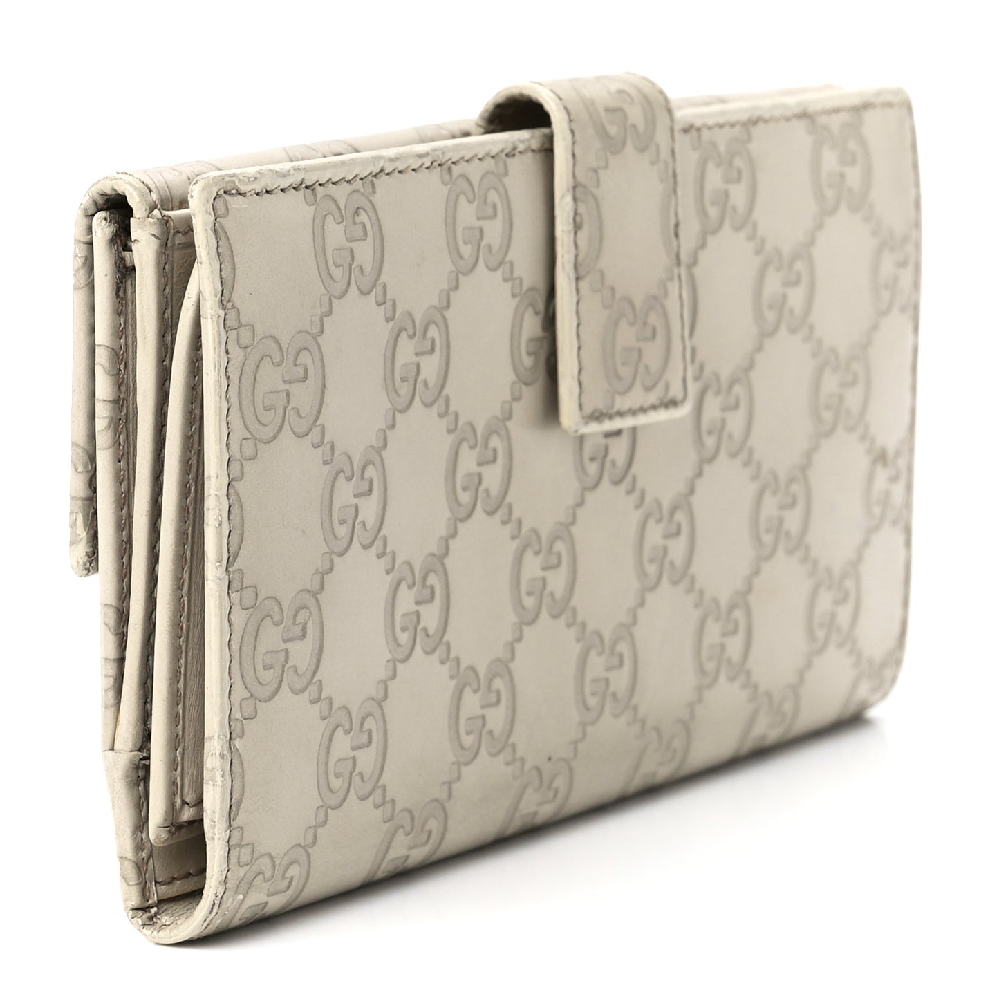 Guccissima Margaux Calfskin Metal Bar Continental Flap Wallet Mystic White