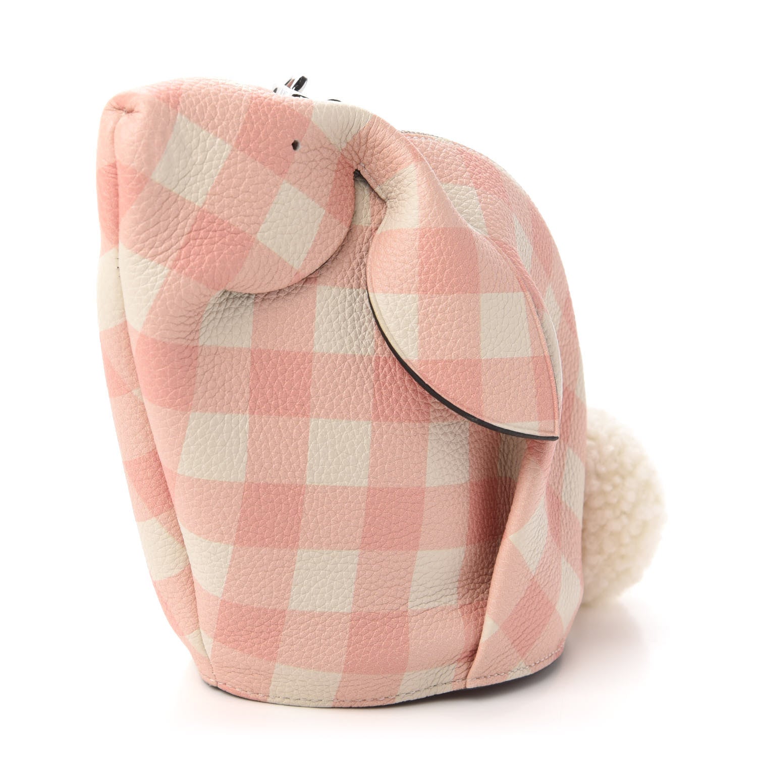 Loewe Calfskin Shearling Gingham Mini Bunny Crossbody Bag Pink 10 of 10