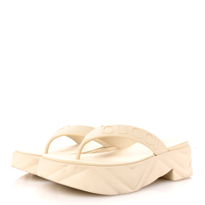 Gucci Rubber Chevron Logo Embossed Womens Thong Platform Sandals 37 White 4 of 12