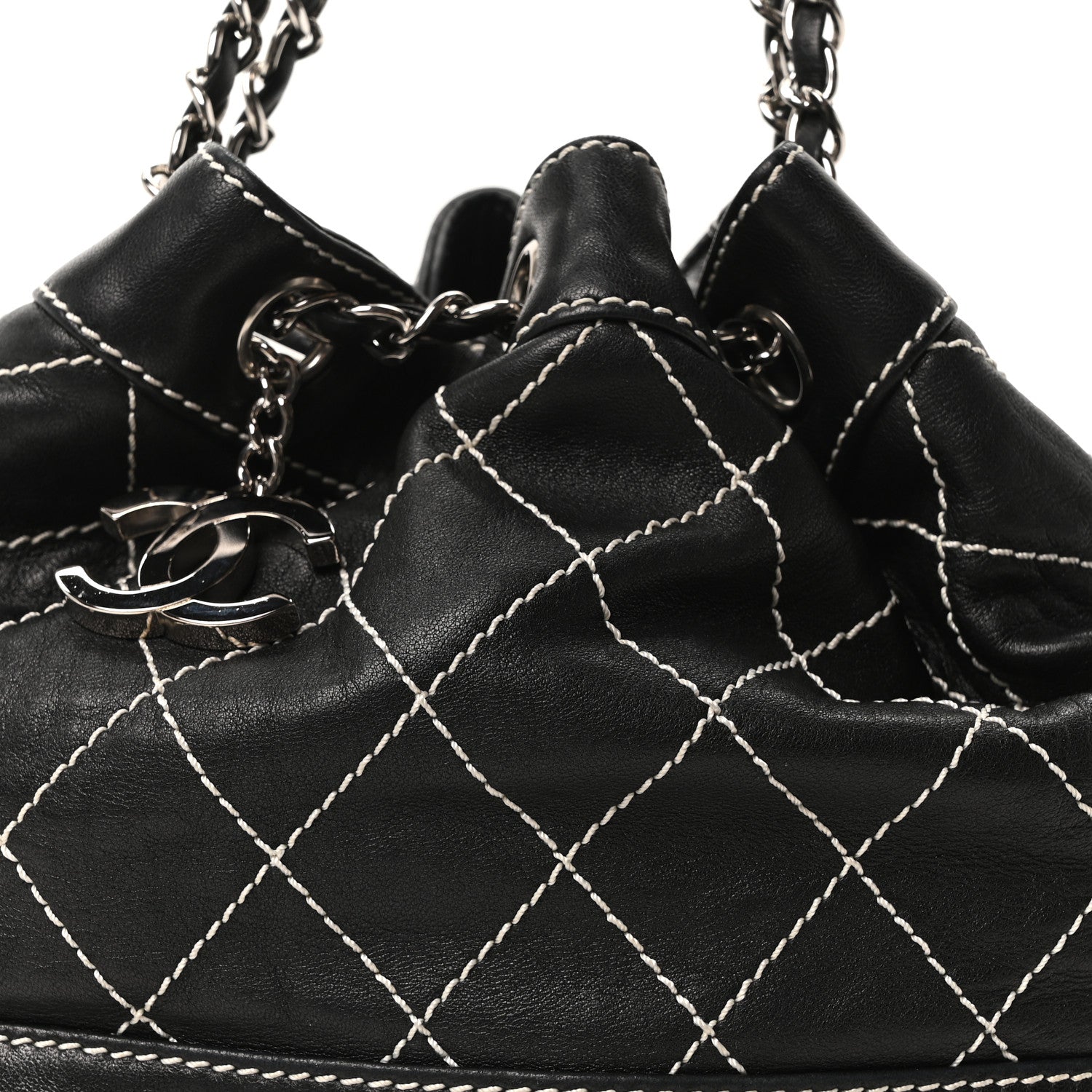 Chanel Calfskin Contrast Stitch Surpique Bucket Bag Black 8 of 10