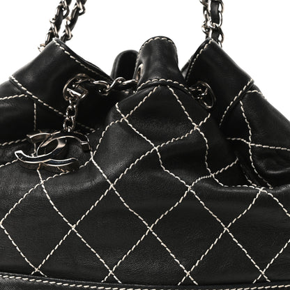 Chanel Calfskin Contrast Stitch Surpique Bucket Bag Black 8 of 10