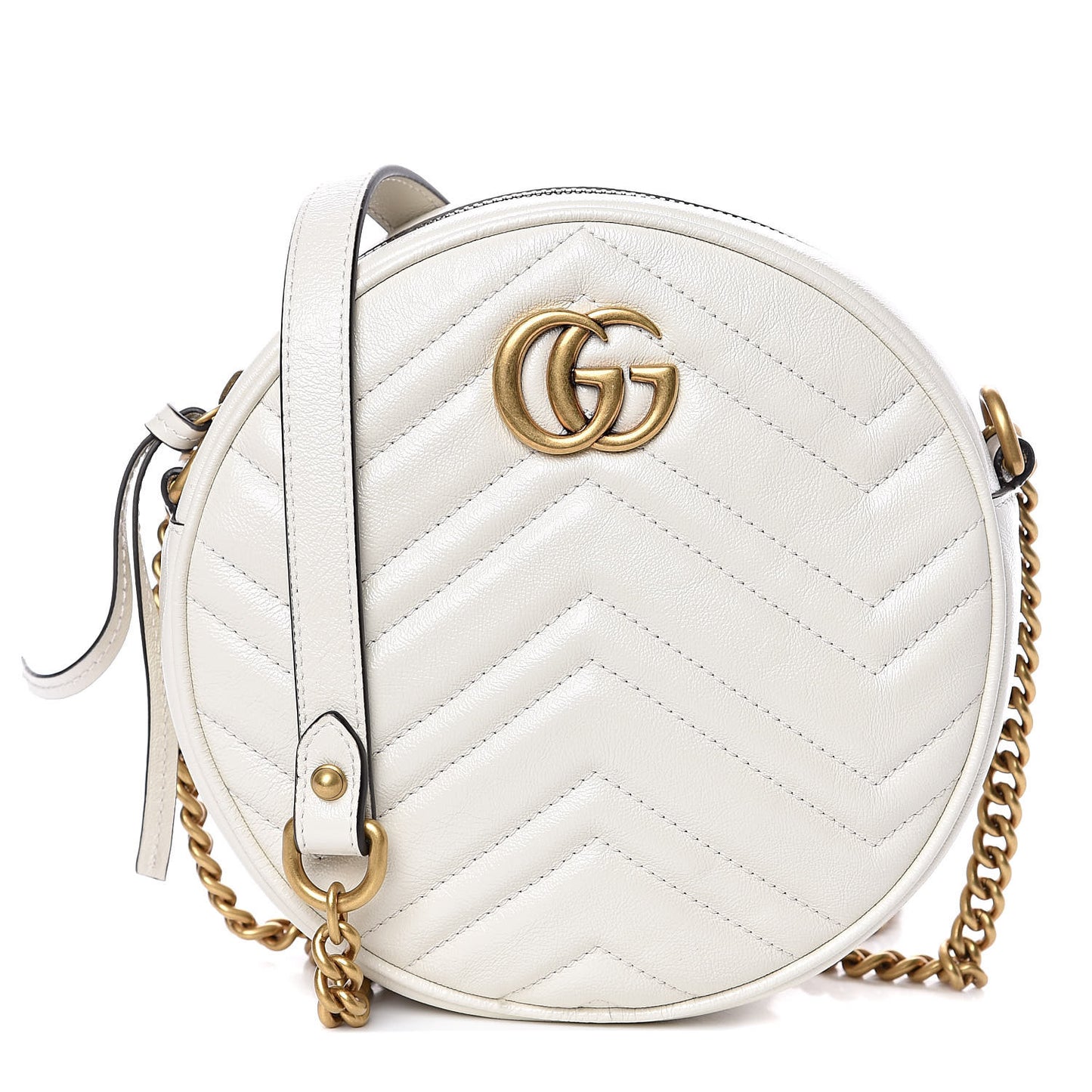 Calfskin Matelasse Mini GG Marmont Round Shoulder Bag White