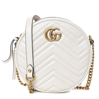 Gucci Calfskin Matelasse Mini GG Marmont Round Shoulder Bag White 1 of 12