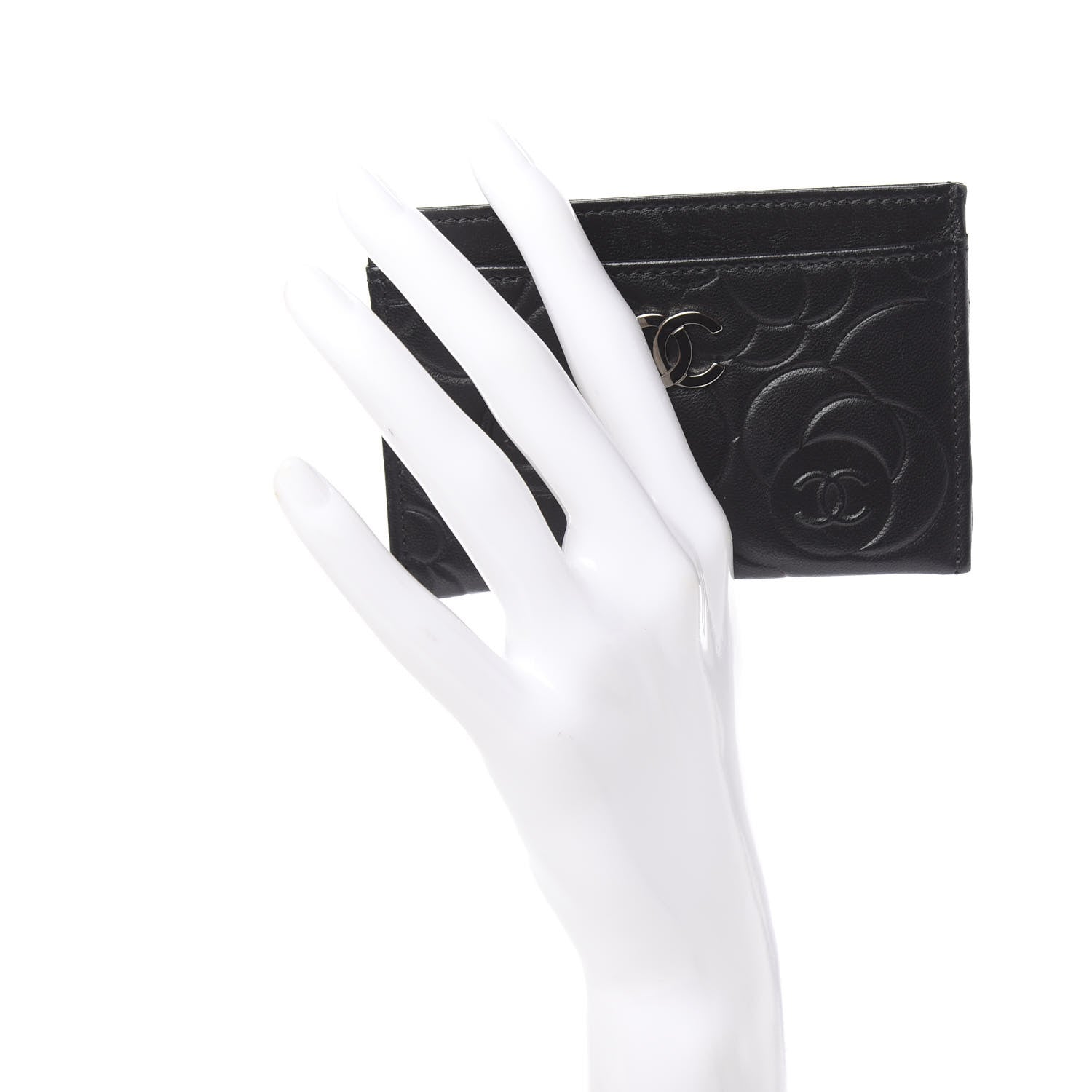 Chanel Lambskin Camellia Embossed Card Holder Black 2 of 8