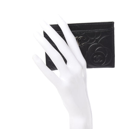 Chanel Lambskin Camellia Embossed Card Holder Black 2 of 8