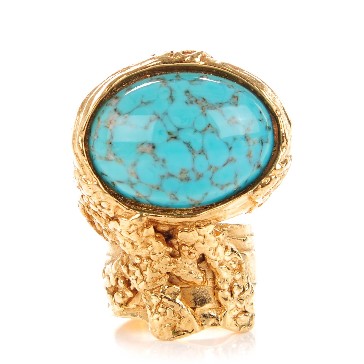 Saint Laurent Glass Cabochon Arty Ovale Ring 7 Gold Turquoise 1 of 4