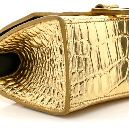 Balenciaga Metallic Calfskin Crocodile Embossed Hourglass Top Handle Bag XS Gold 8 of 16