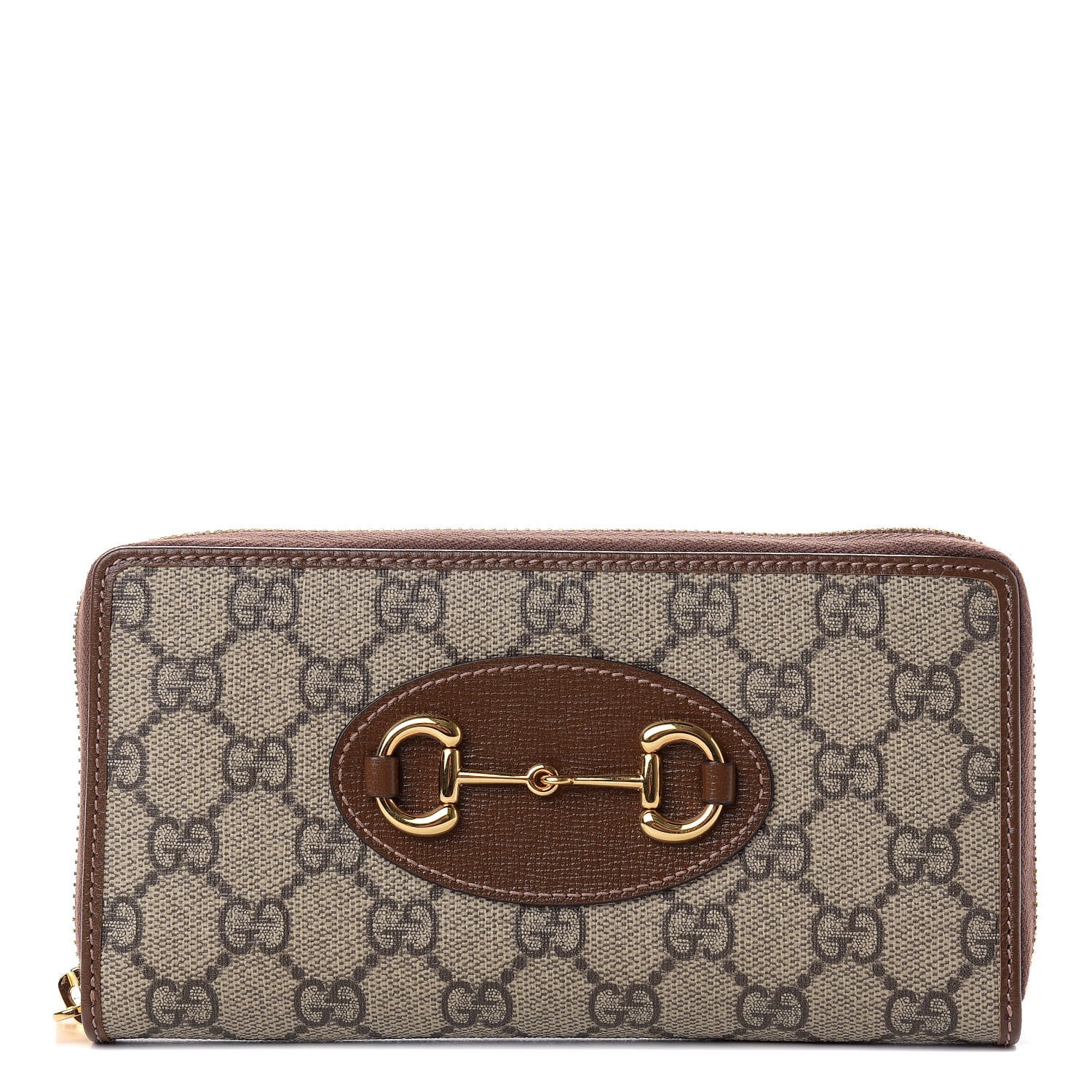 Gucci GG Supreme Monogram Azalea Calfskin Horsebit 1955 Zip Around Wallet Beige Ebony Brown Sugar 1 of 10