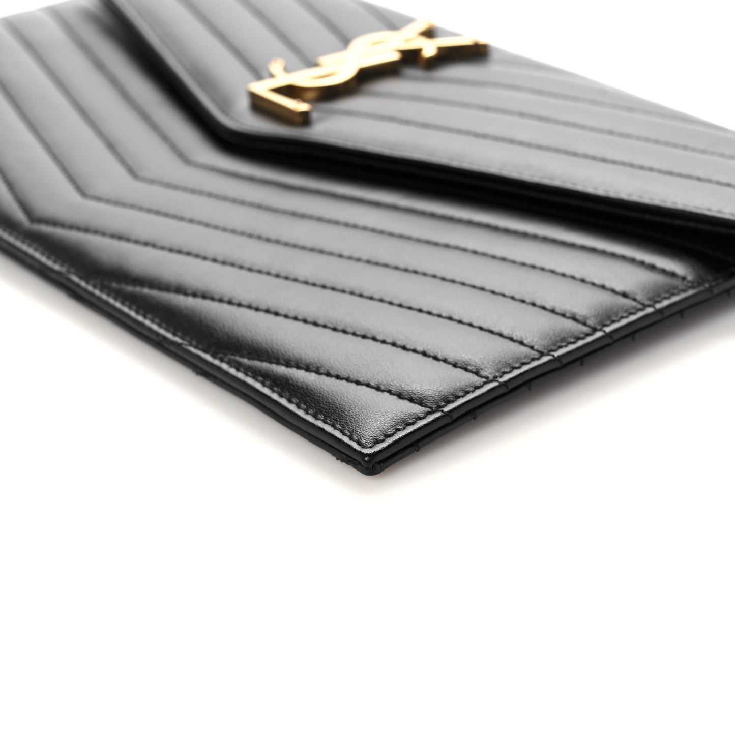 Calfskin Matelasse Chevron Monogram Uptown Clutch Black