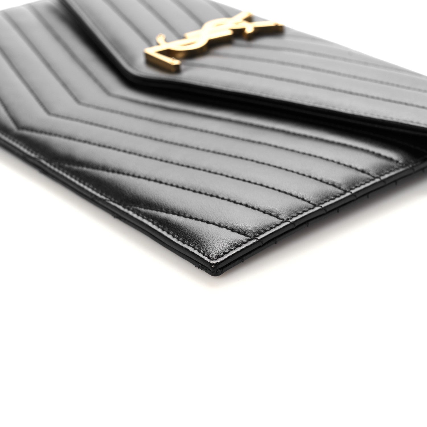 Saint Laurent Calfskin Matelasse Chevron Monogram Uptown Clutch Black 9 of 12