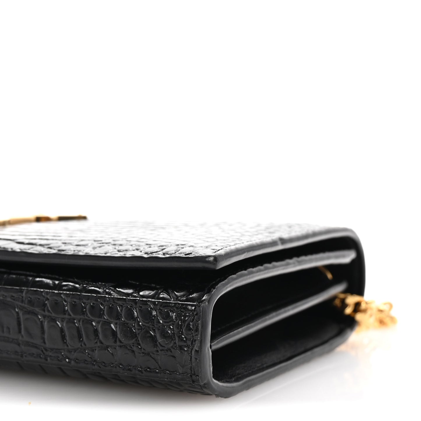Calfskin Crocodile Embossed Cassandre Wallet On Chain WOC Black
