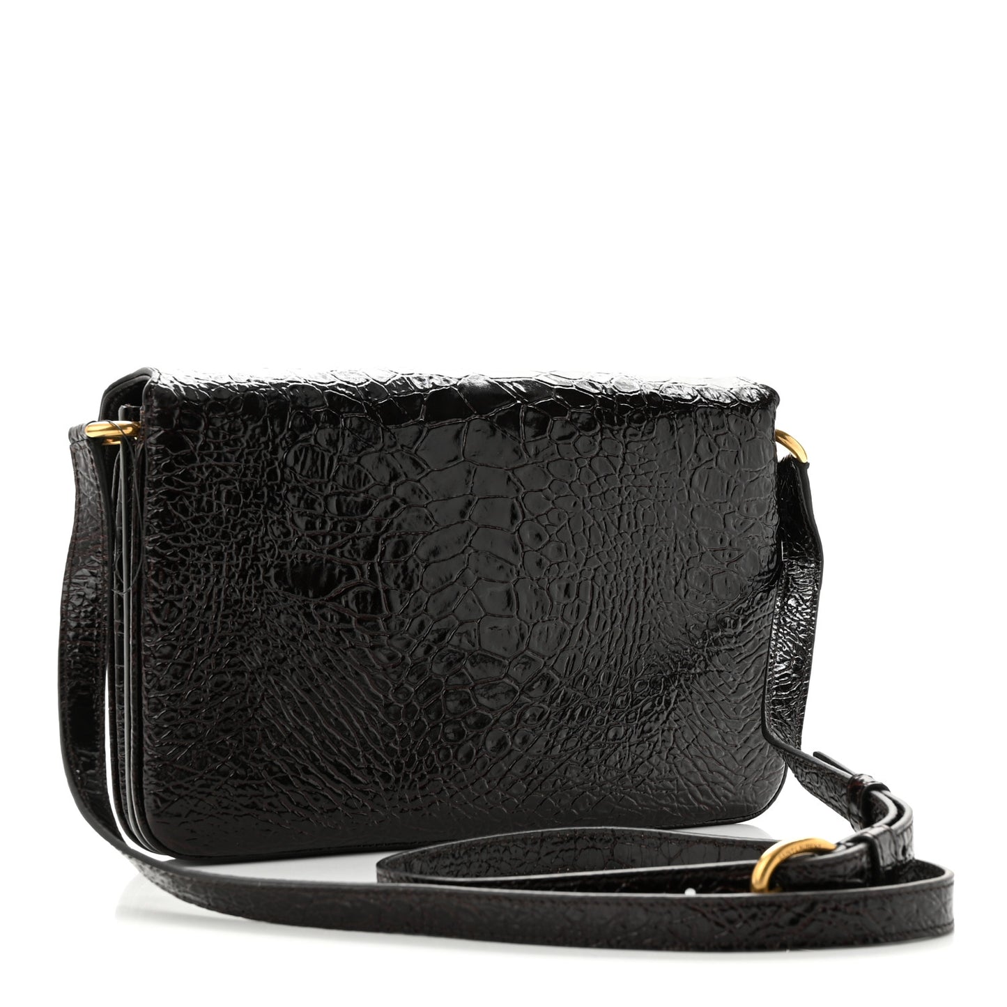 Shiny Crocodile Embossed Calfskin Le Maillon Satchel Coffee