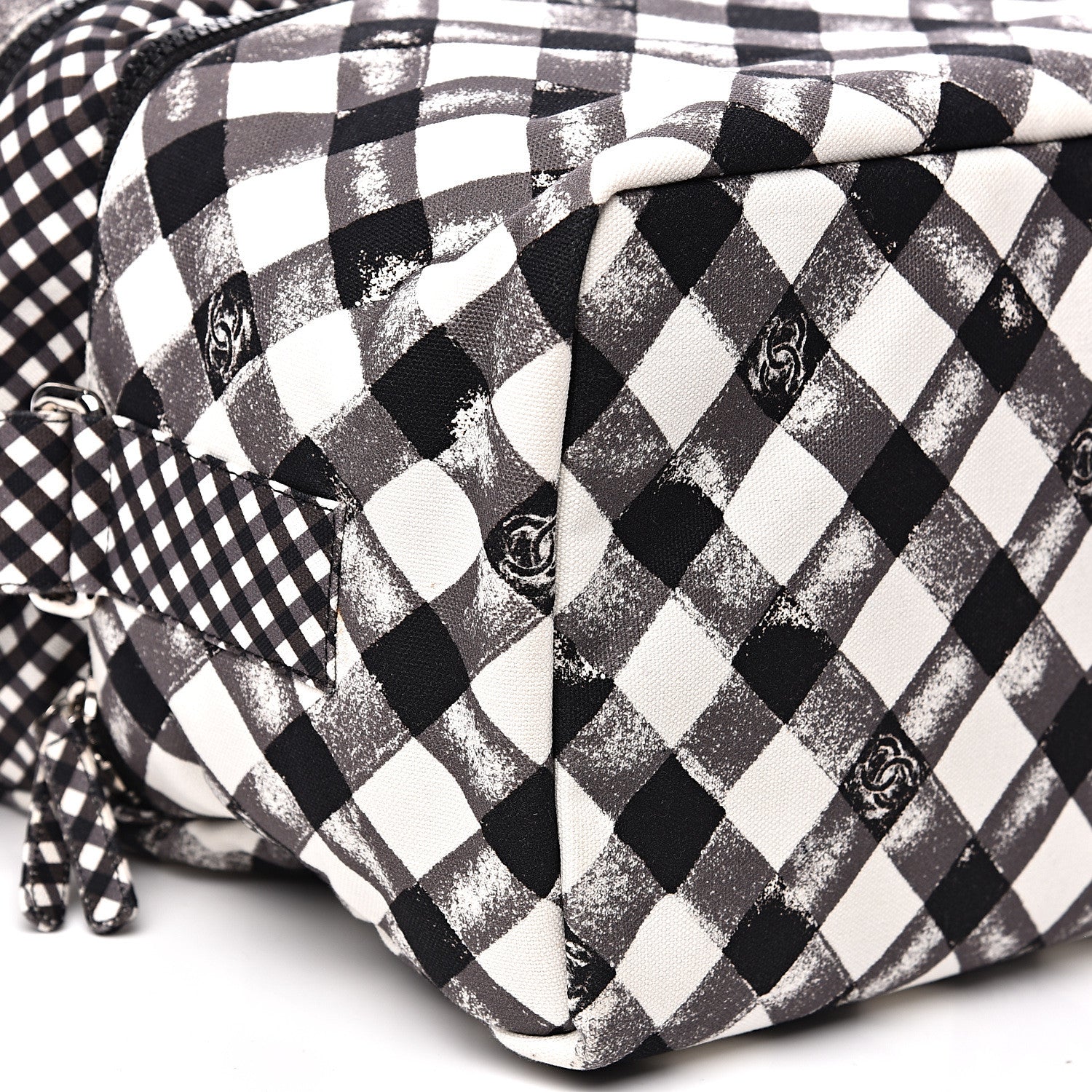 Chanel Canvas Gingham Printed CC Lunch Box Bag Black White 8 of 10
