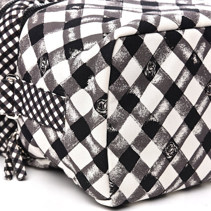 Chanel Canvas Gingham Printed CC Lunch Box Bag Black White 8 of 10