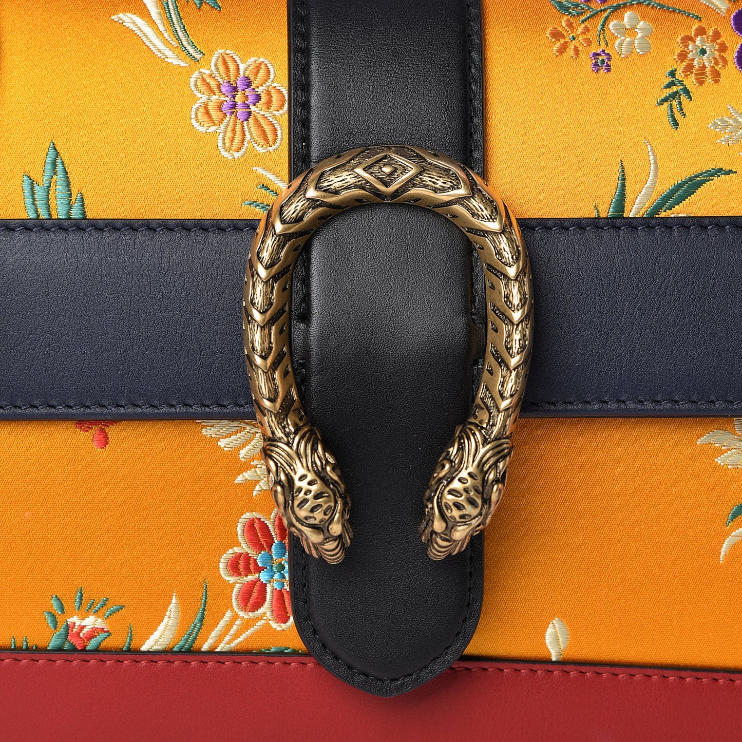Satin Calfskin Bamboo Web Tokyo Print Medium Dionysus Top Handle Bag Giallo Multicolor Blue Agata Hibiscus Red