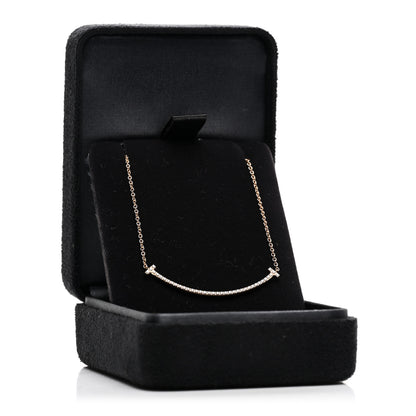 Tiffany 18K Rose Gold Diamond Small T Smile Pendant Necklace 5 of 5