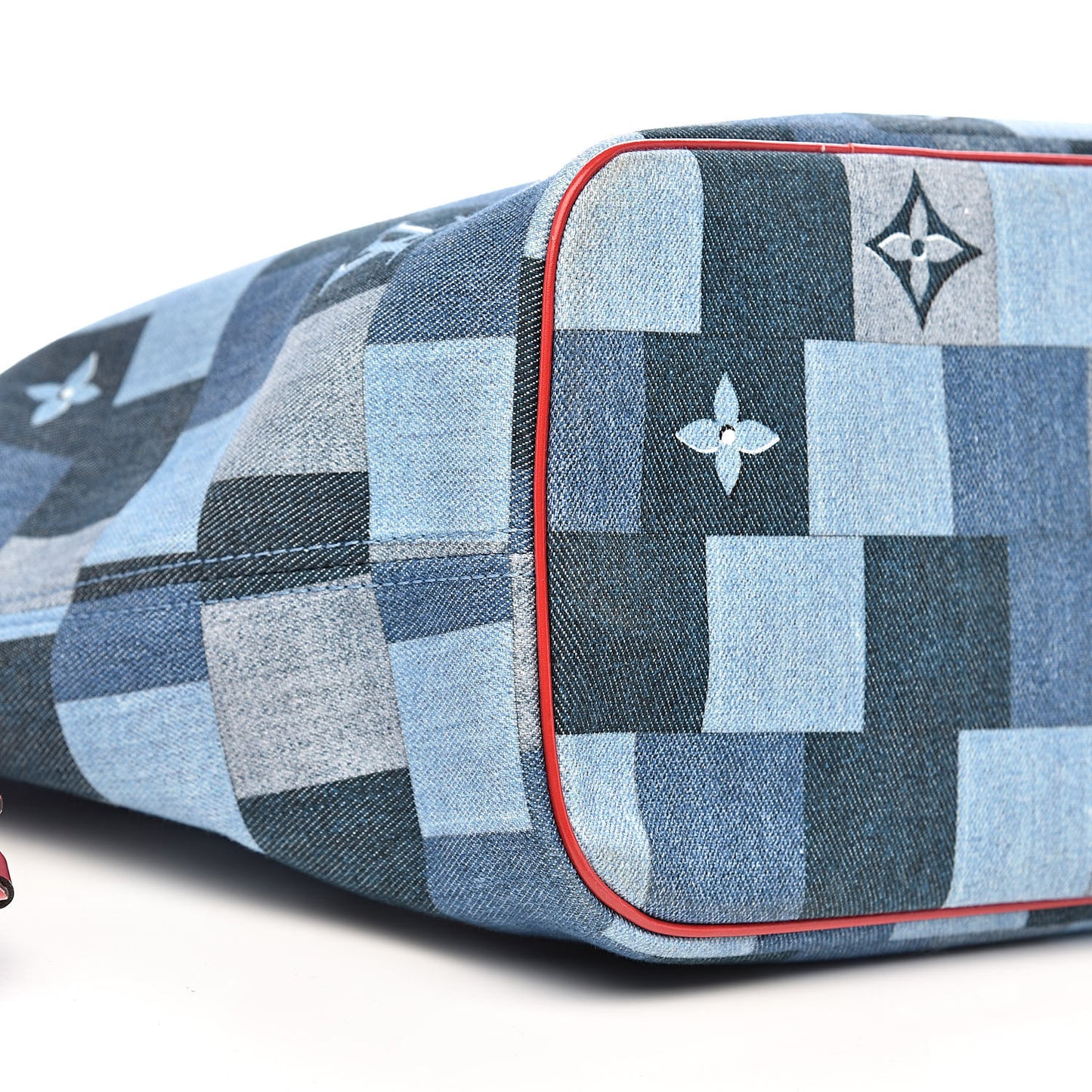 Denim Damier Monogram Patchwork Neverfull Blue Rouge