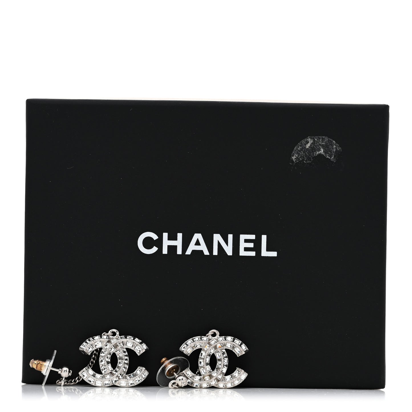 Baguette Crystal CC Drop Earrings Silver