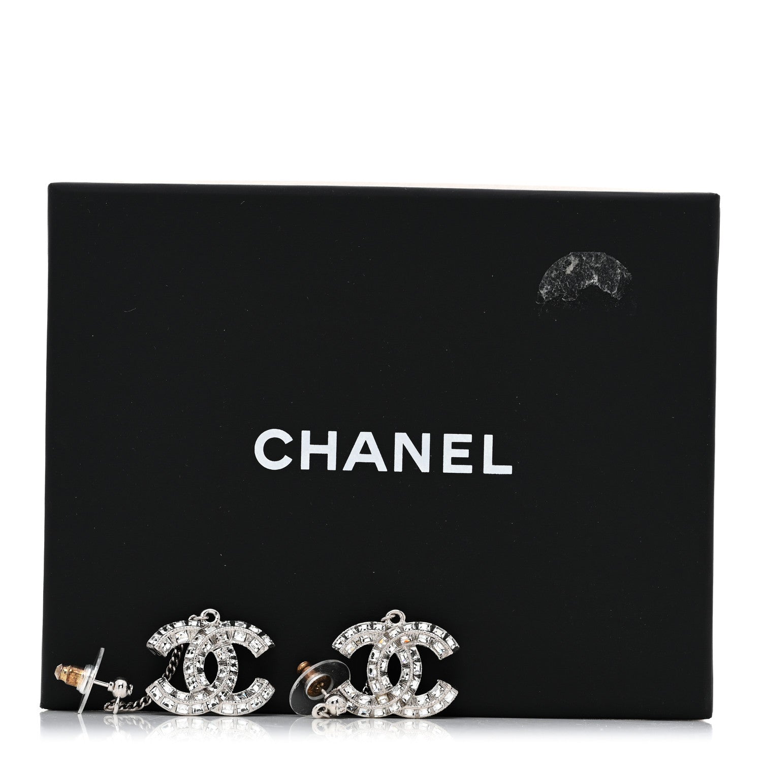Chanel Baguette Crystal CC Drop Earrings Silver 5 of 5