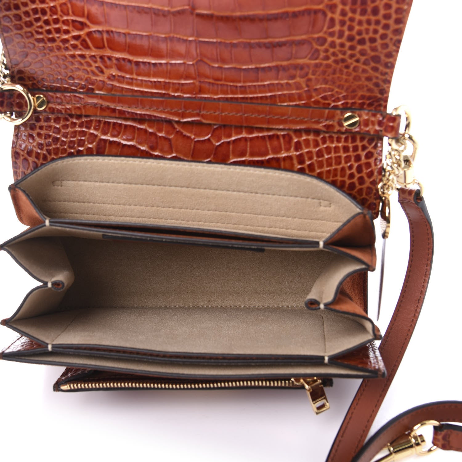 Givenchy Calfskin Crocodile Embossed Suede Small GV3 Shoulder Bag Cognac 5 of 9
