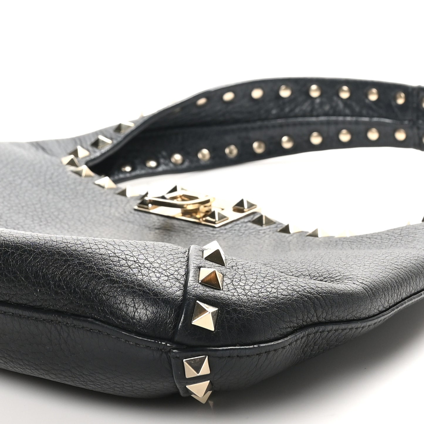 Grained Calfskin Small Rockstud Hobo Black