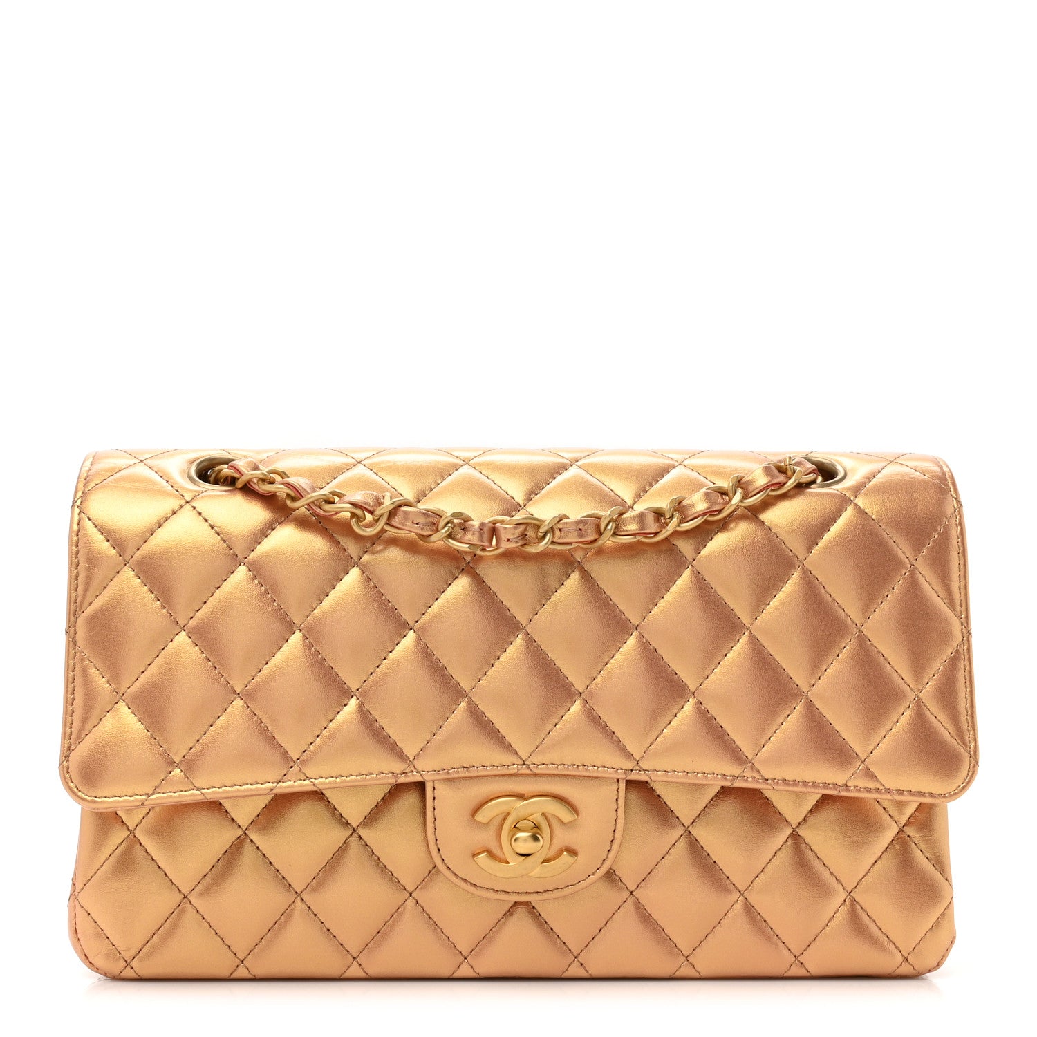 Chanel Metallic Lambskin Quilted Medium Double Flap Golden 1 of 15
