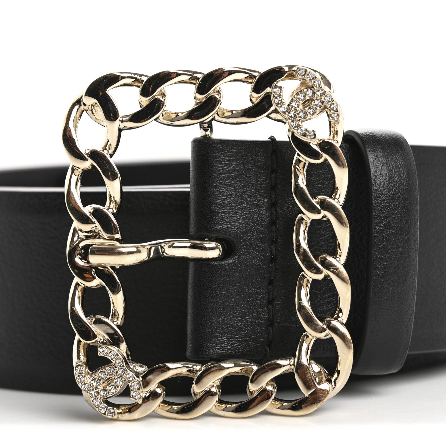 Chanel Calfskin Crystal CC Chain Belt 85 34 Black 7 of 8