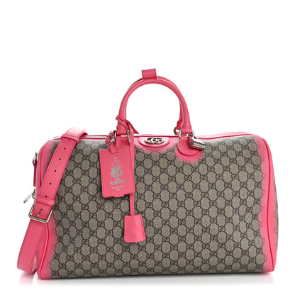 Gucci GG Supreme Monogram Textured Dollar Calfskin Airbrushed Medium Savoy Duffle Bag Pink Beige 1 of 9