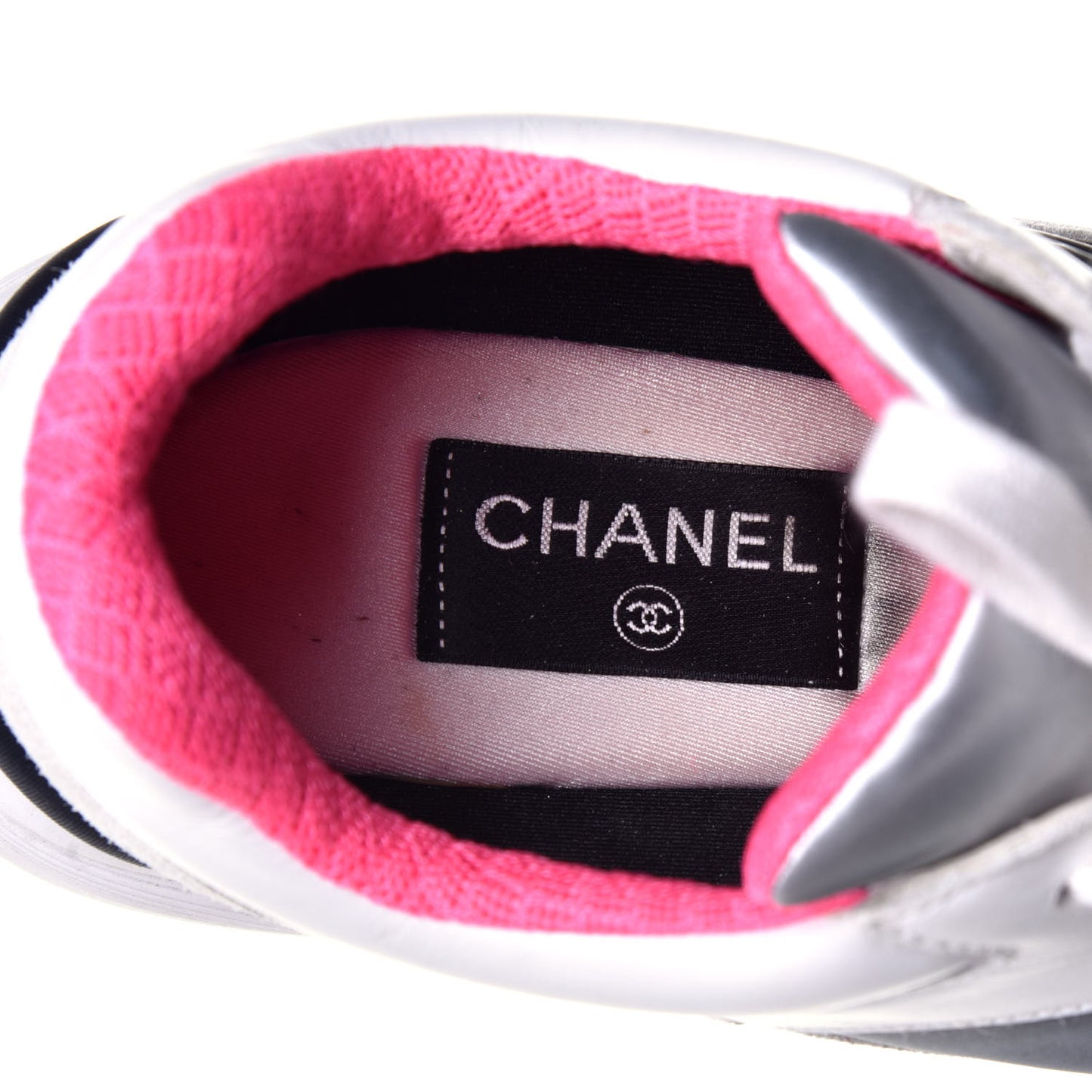Calfskin Fabric Sneakers 40.5 White Silver Fluo Pink