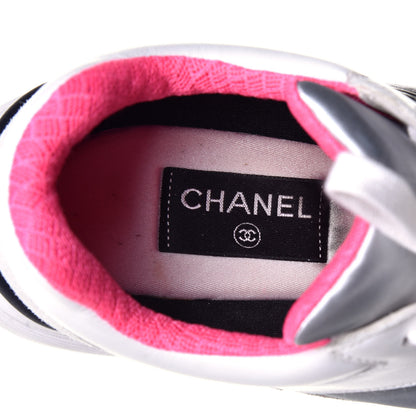 Chanel Calfskin Fabric Sneakers 40.5 White Silver Fluo Pink 7 of 9