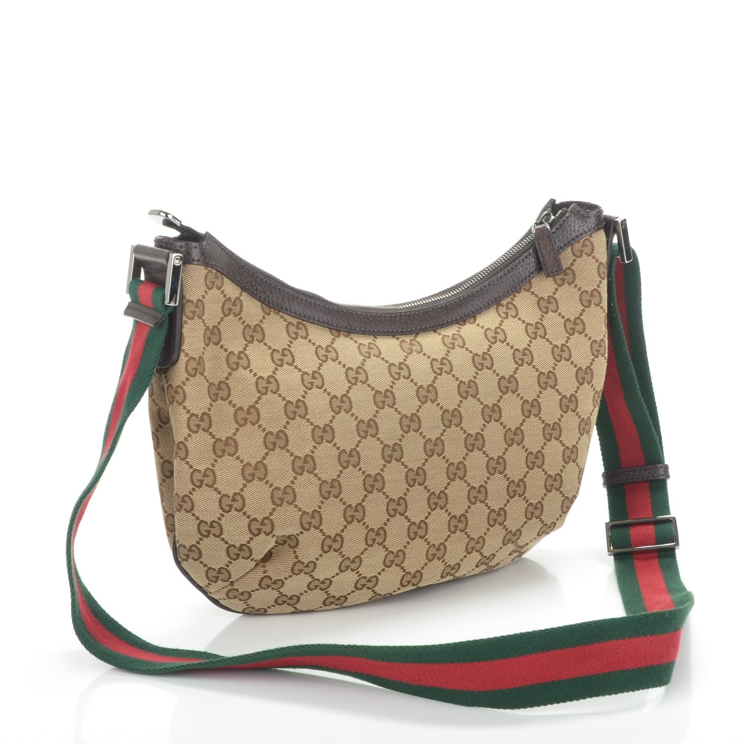 Gucci Monogram Web Medium Half Moon Hobo Dark Brown 3 of 7