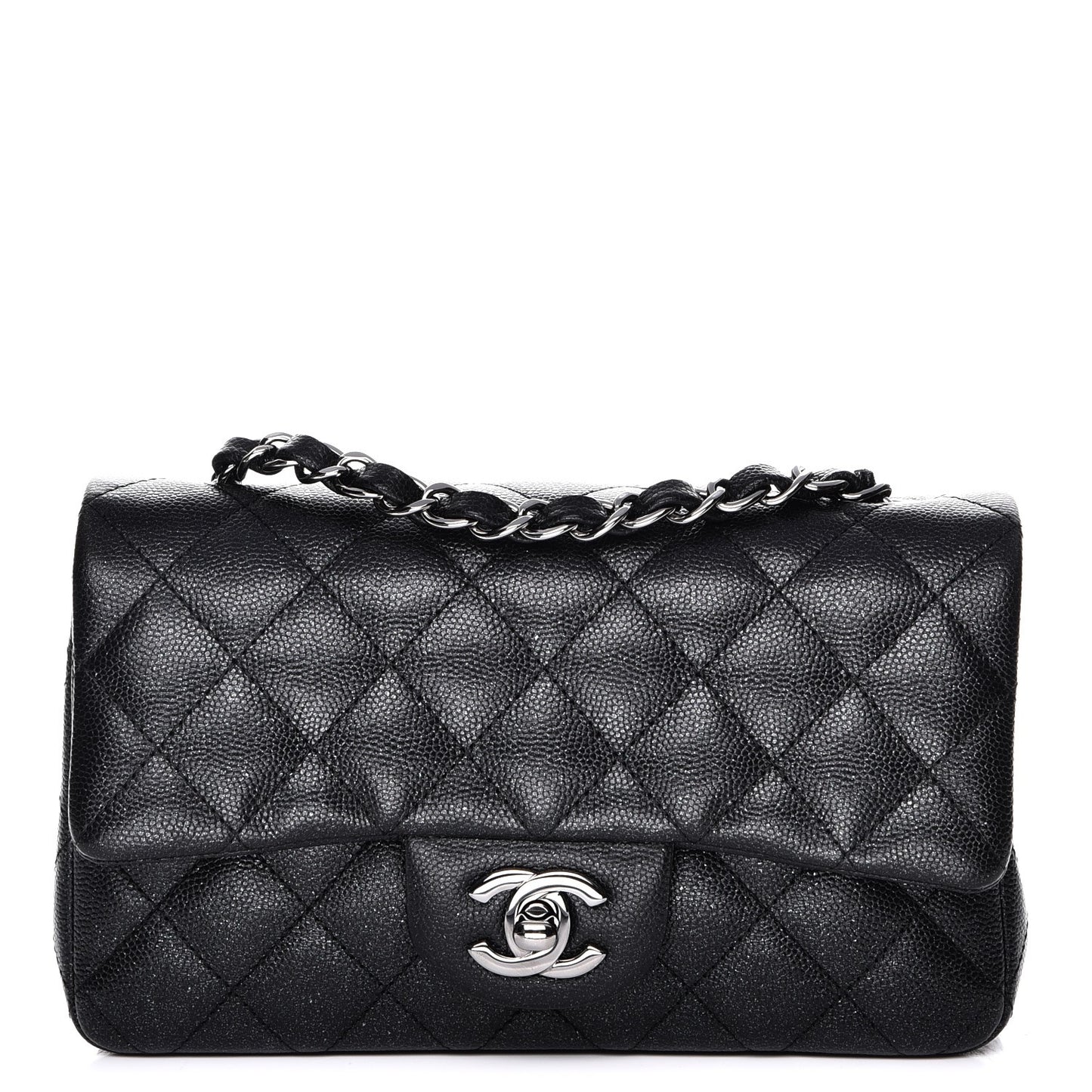 Iridescent Caviar Quilted Mini Rectangular Flap Black