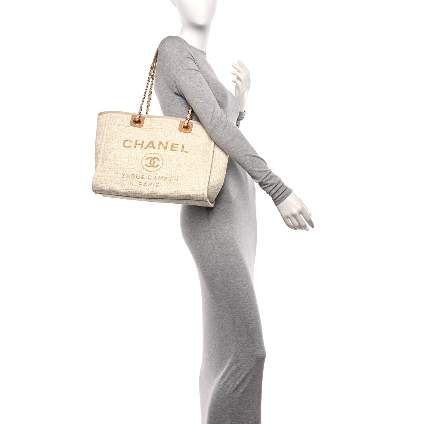 Lurex Boucle Small Deauville Tote Ivory