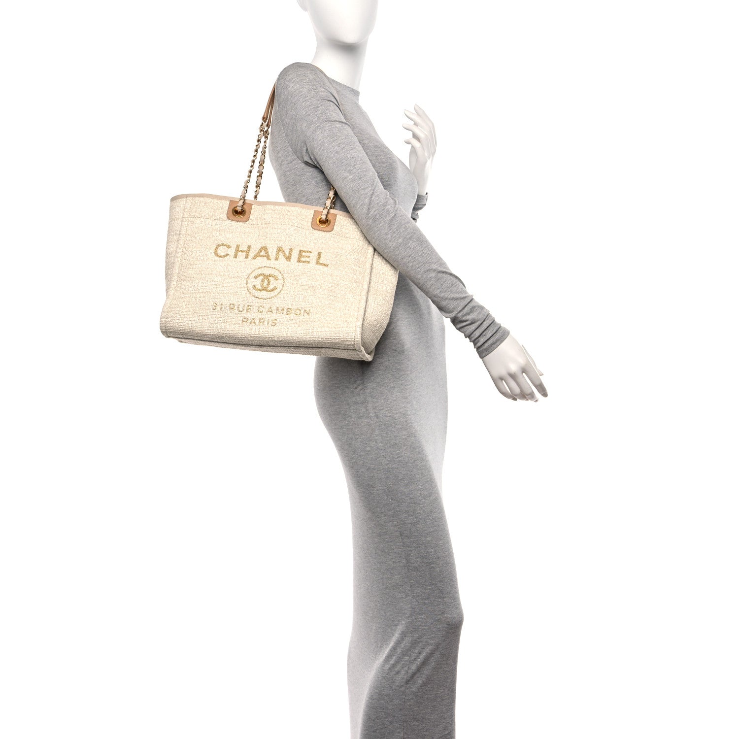 Chanel Lurex Boucle Small Deauville Tote Ivory 2 of 10