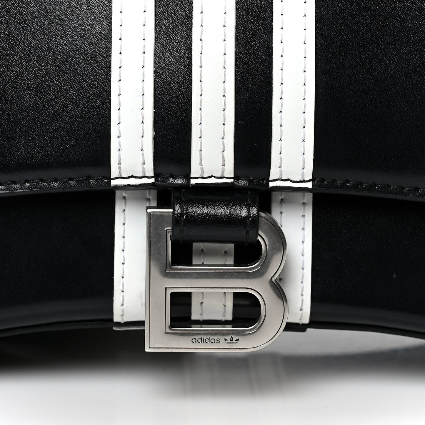 X ADIDAS Shiny Box Calfskin Small Hourglass Top Handle Bag Black White