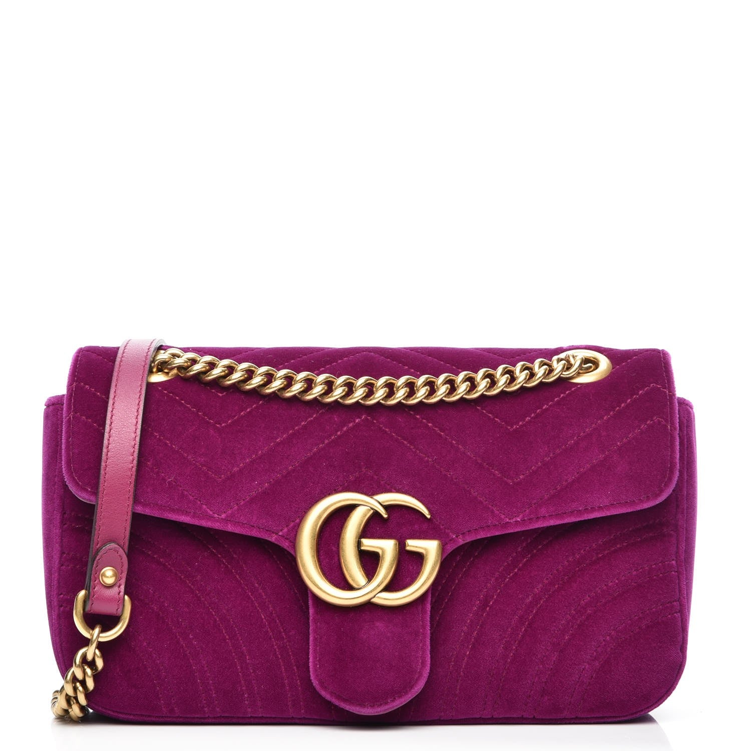 Gucci Velvet Matelasse Small GG Marmont Shoulder Bag Fuchsia Violet Cyclamen 1 of 7