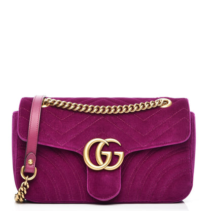 Gucci Velvet Matelasse Small GG Marmont Shoulder Bag Fuchsia Violet Cyclamen 1 of 7