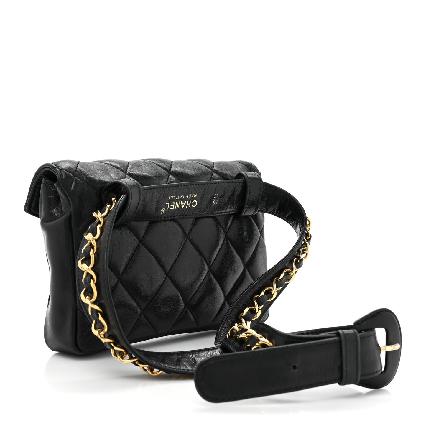 Lambskin Quilted Flap Waist Belt Bag 75 30 Black