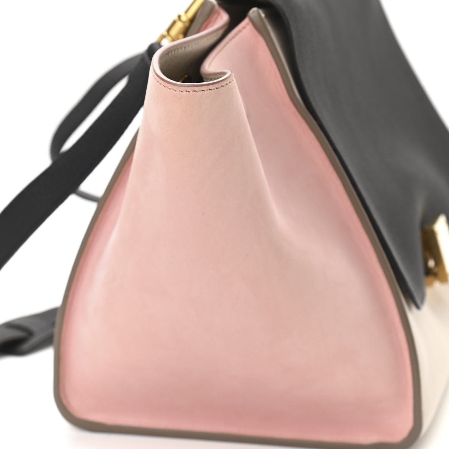 Textured Calfskin Suede Small Tri-Color Trapeze Black