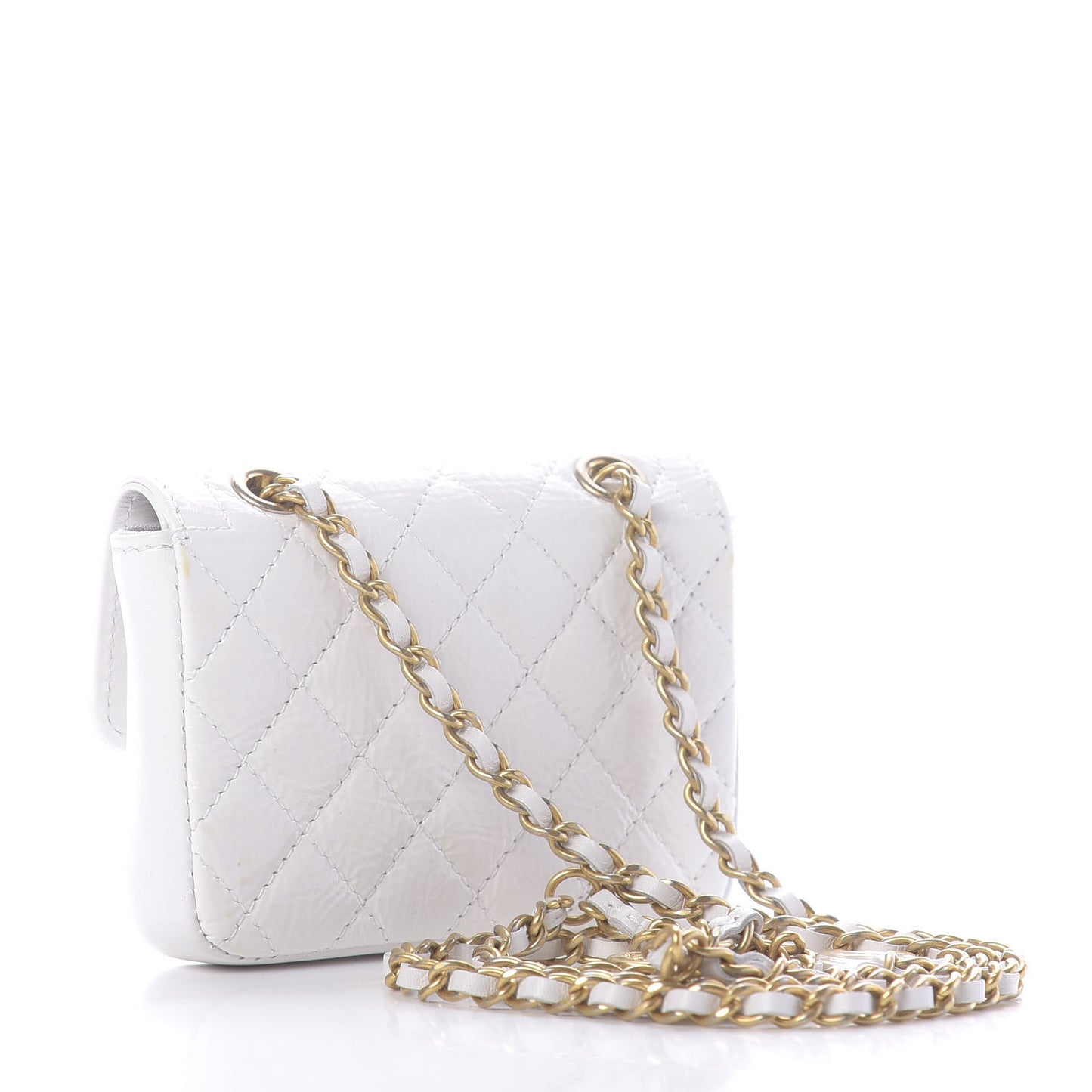Shiny Aged Calfskin Quilted Waist Belt Bag White