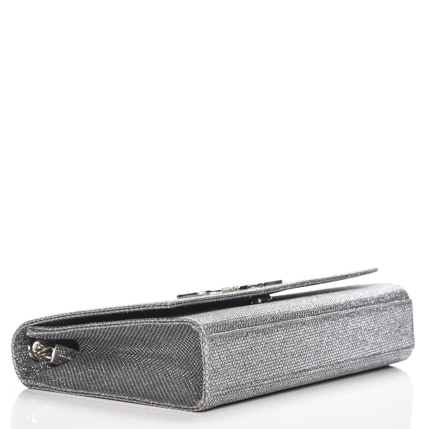 Saint Laurent Metallic Canvas Woven Medium Classic Monogram Kate Satchel Silver 4 of 6