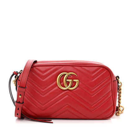 Gucci Calfskin Matelasse Small GG Marmont Chain Shoulder Bag Hibiscus Red 1 of 13