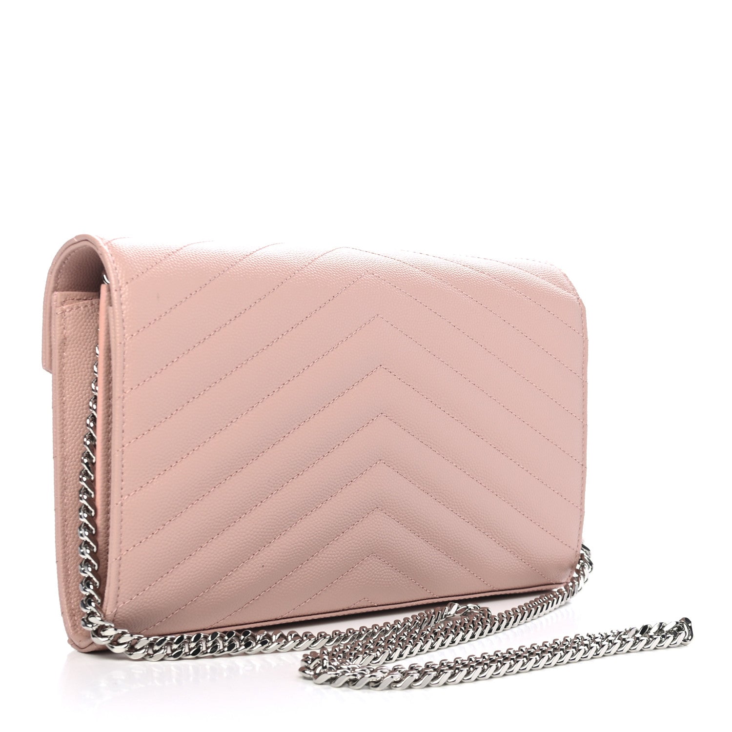 Saint Laurent Grain De Poudre Matelasse Chevron Monogram Chain Wallet Pale Pink 2 of 4