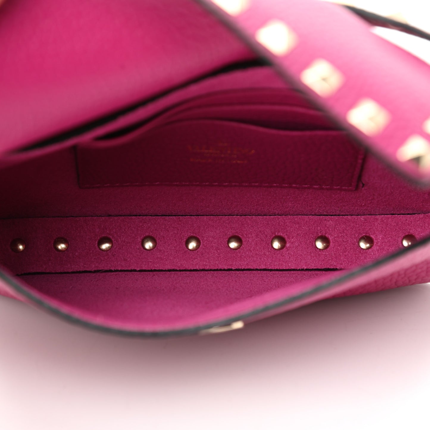 Grainy Calfskin Rockstud Crossbody Pouch Rose Violet