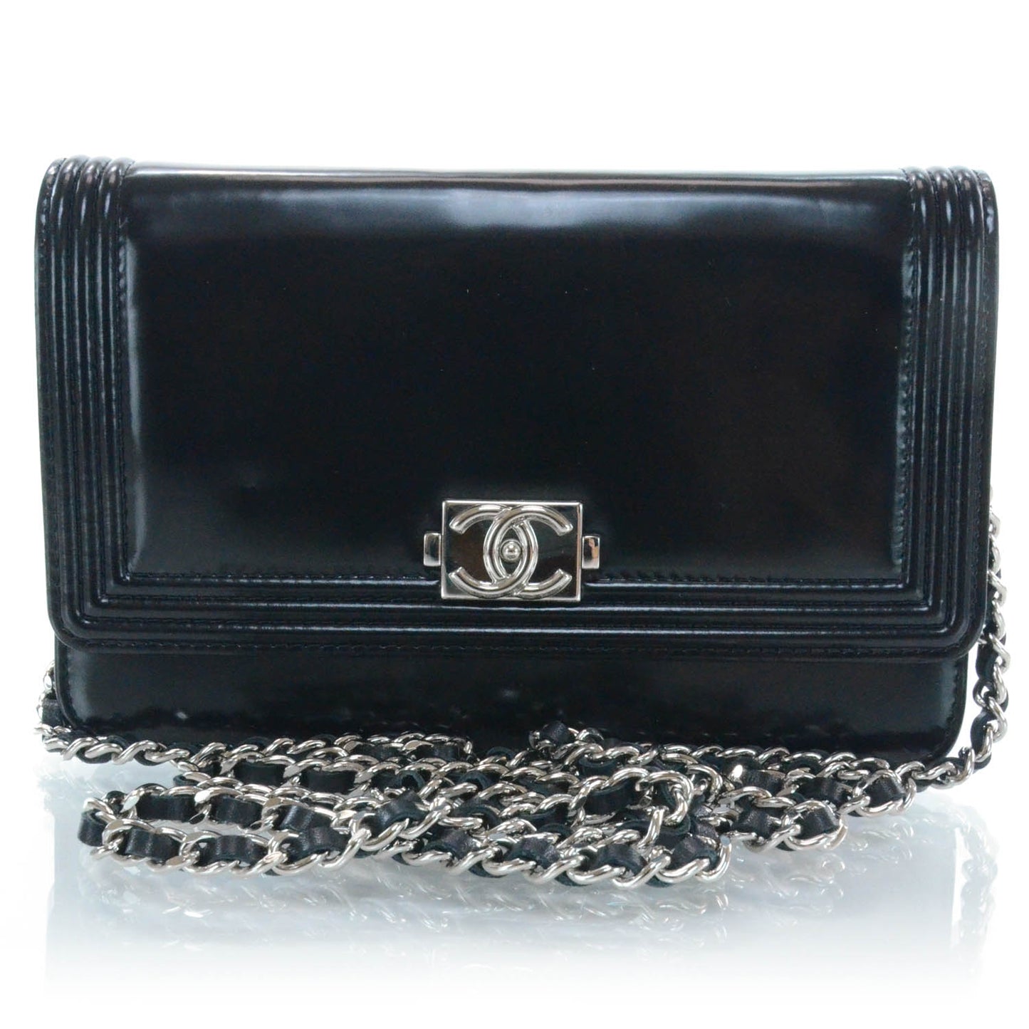 Glazed Calfskin Boy Wallet On Chain WOC Black